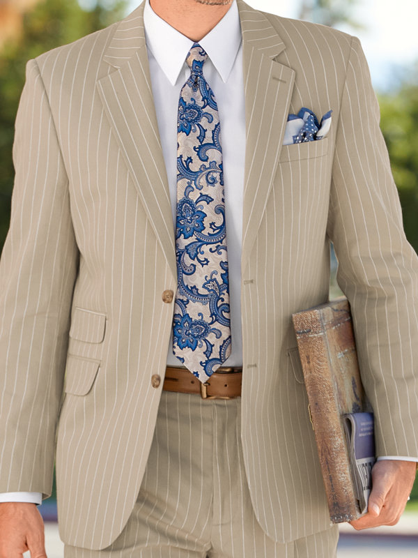 Cotton Stripe Notch Lapel Suit Jacket