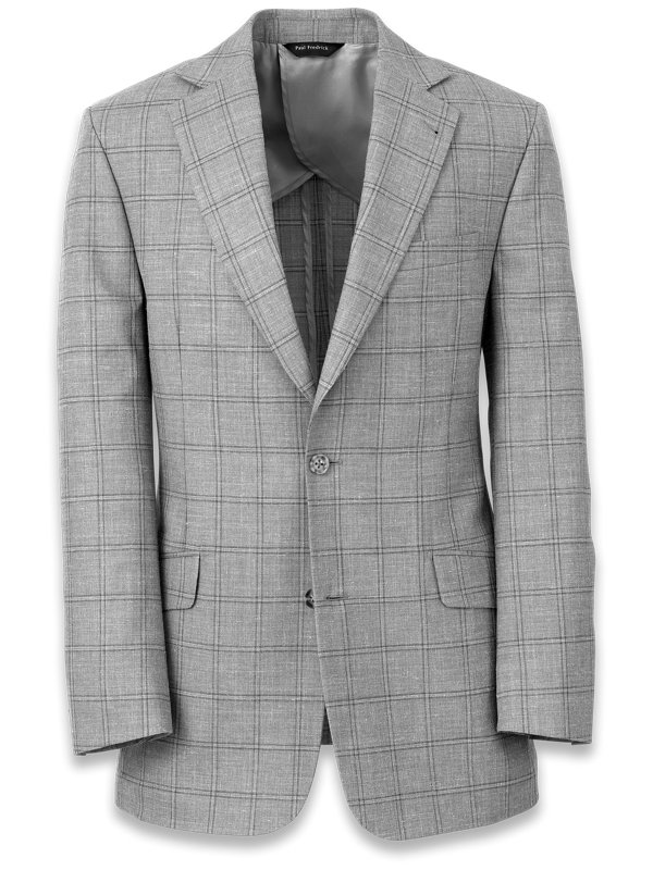 Wool Silk and Linen Windowpane Notch Lapel Suit Jacket