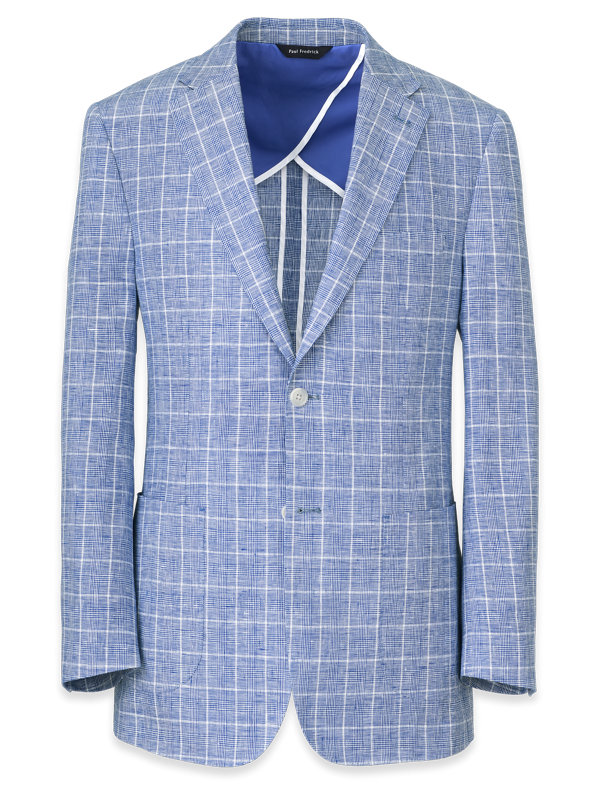Linen Plaid Notch Lapel Suit Jacket
