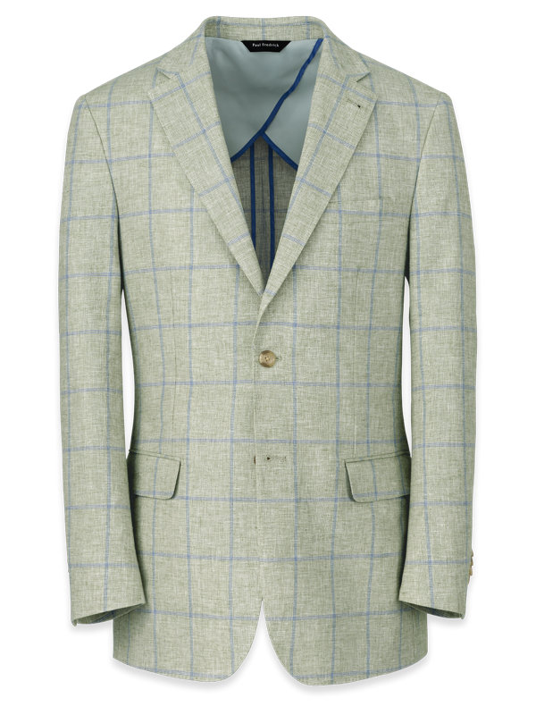 Linen Blend Windowpane Notch Lapel Suit Jacket
