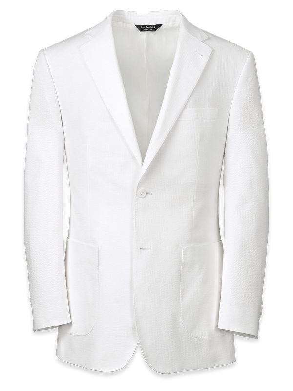 Cotton Blend Seersucker Notch Lapel Suit Jacket