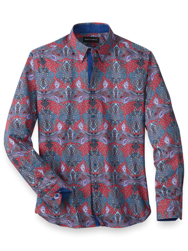 Slim Fit Easy Care Cotton Paisley Print Casual Shirt