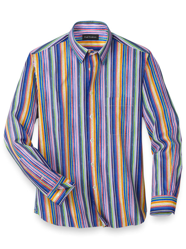 Slim Fit Easy Care Cotton Stripe Casual Shirt
