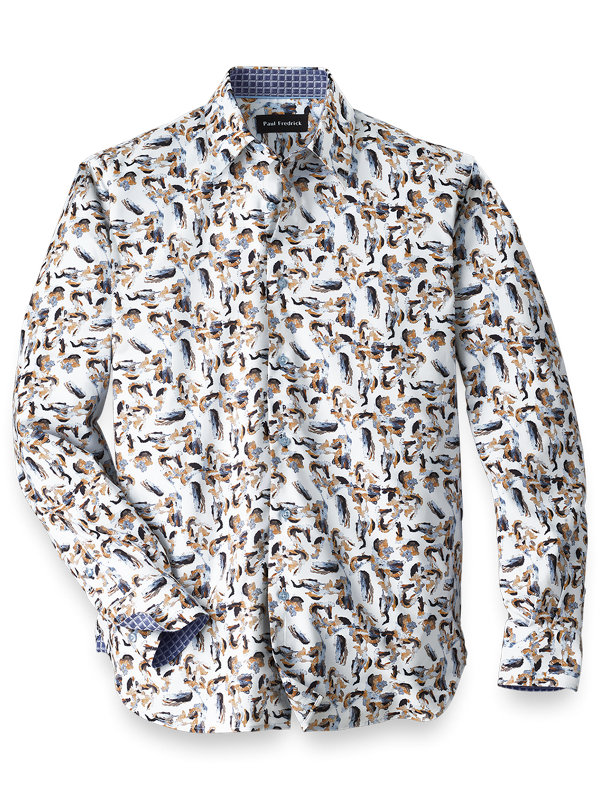 Slim Fit Cotton/Modal Deco Print Casual Shirt