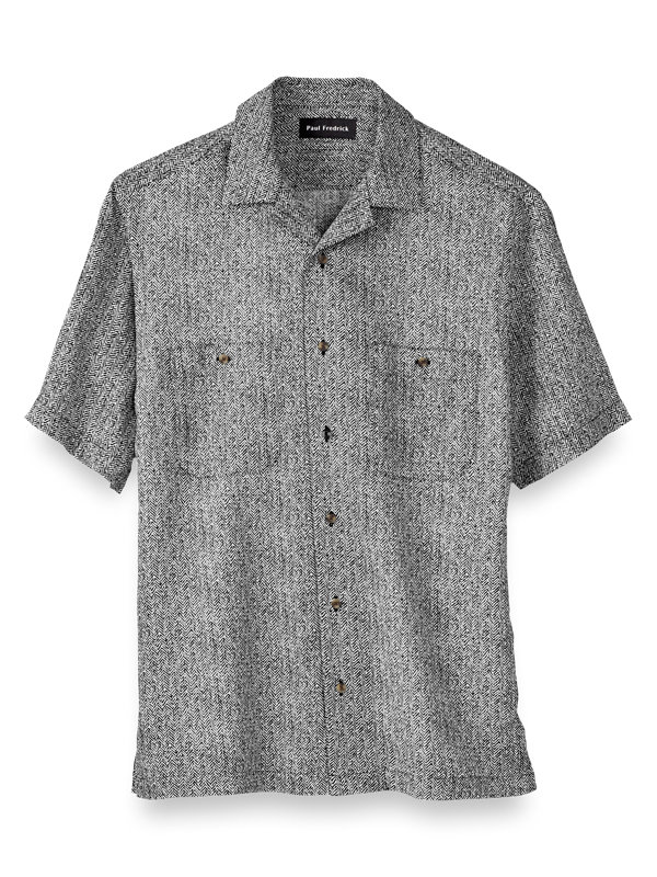 Linen Herringbone Print Casual Shirt