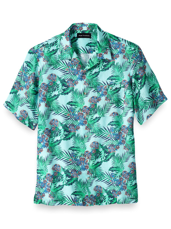Linen Palm Print Casual Shirt