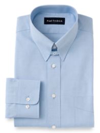 Pure Cotton Pinpoint Solid Color Snap Tab Collar Dress Shirt