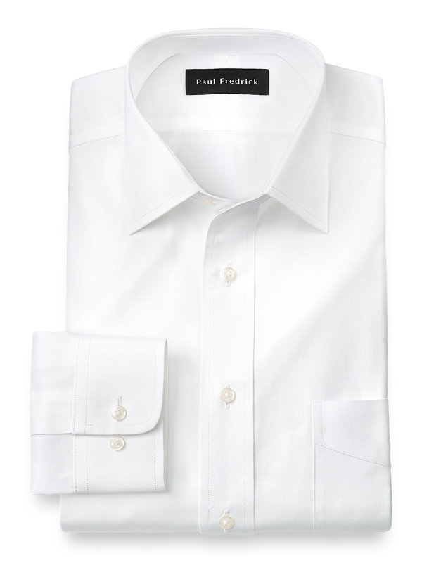 Pure Cotton Pinpoint Solid Color Spread Collar Dress Shirt | Paul Fredrick