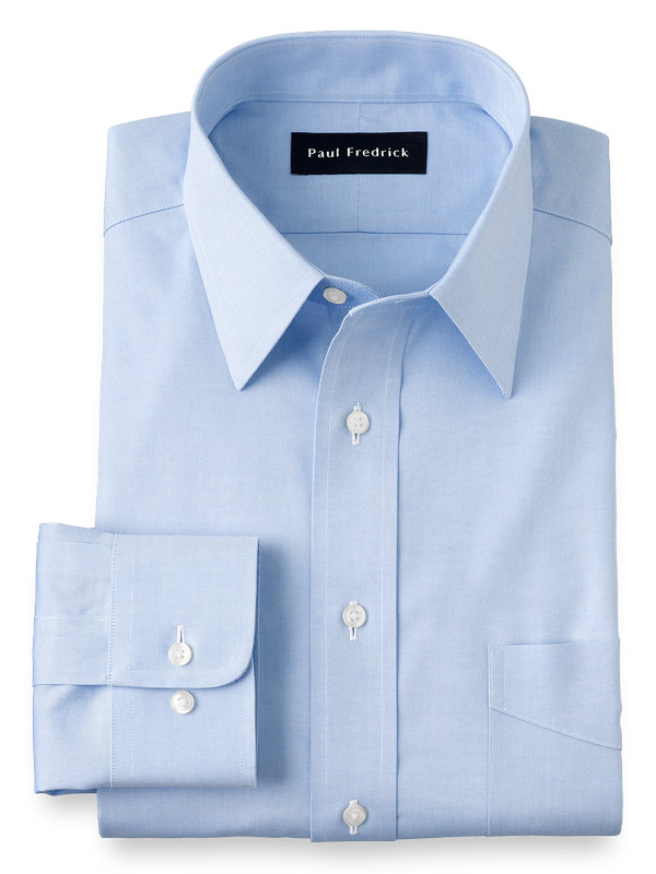 Paul Fredrick Mens Tailored Fit Non-Iron Cotton Solid Button Down Dress Shirt