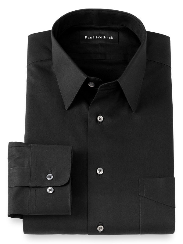 Paul Fredrick Mens Non-Iron Cotton Solid Pinpoint Button Cuff Dress Shirt