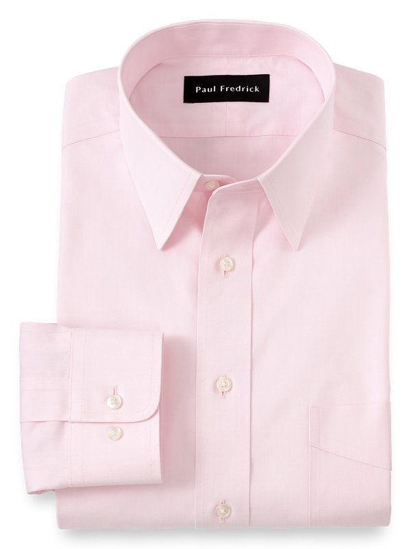 Paul Fredrick Mens Tailored Fit Non-Iron Cotton Solid Button Down Dress Shirt