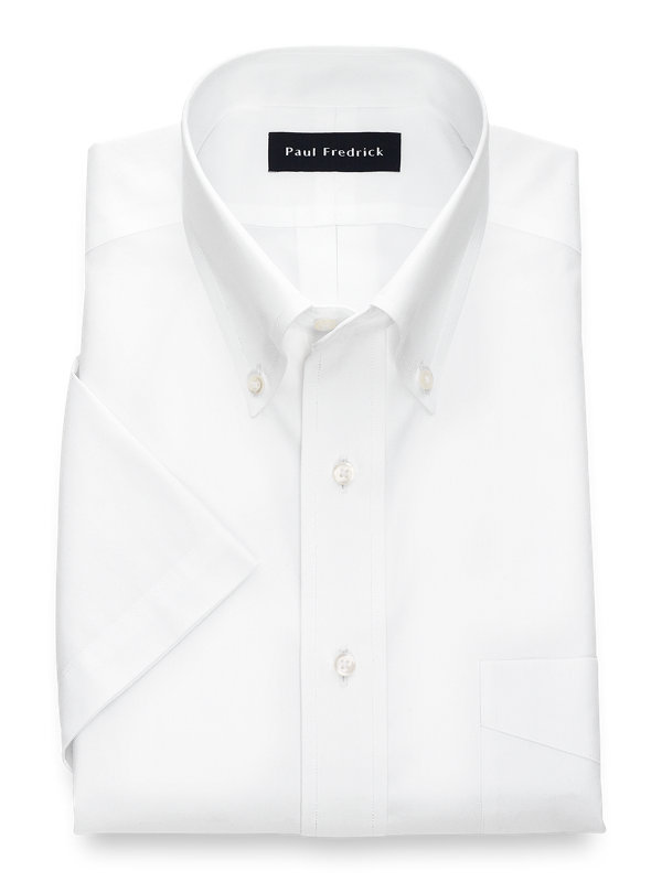 Paul Fredrick Mens Slim Fit Non-Iron Cotton Button Down Collar Short Sleeves 