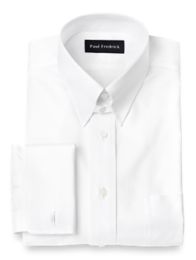 Pure Cotton Pinpoint Solid Color Snap Tab Collar French Cuff Dress Shirt