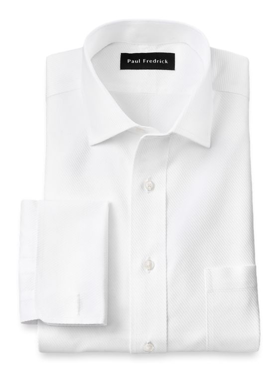 NonIron Cotton Solid Color Twill Spread Collar French Cuff Dress Shirt
