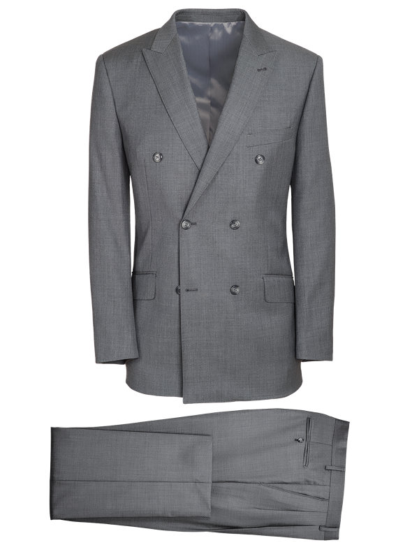 Classic Fit Sharkskin Double Breasted Peak Lapel Suit