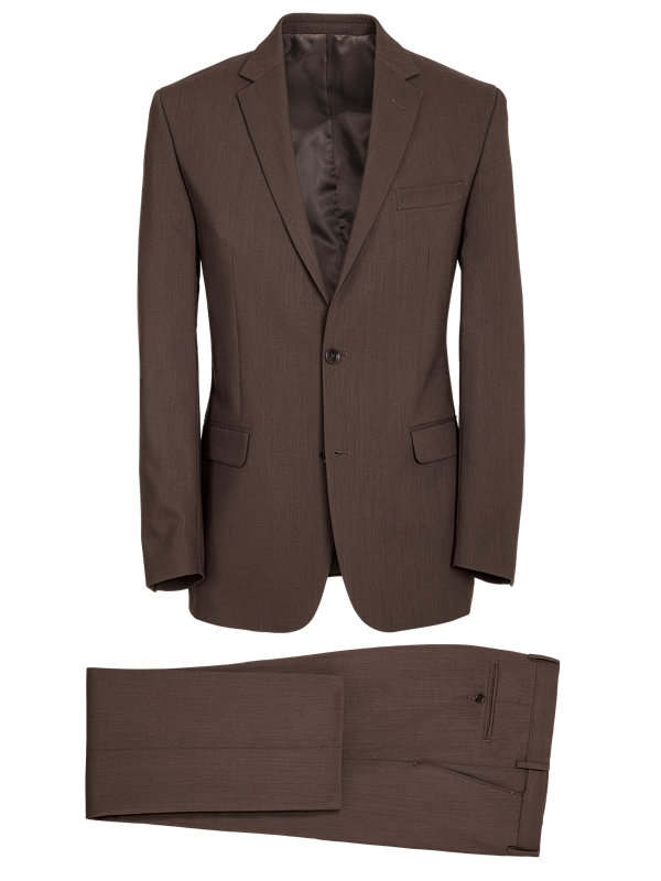 Tailored Fit Brown Essential Wool Notch Lapel Suit
