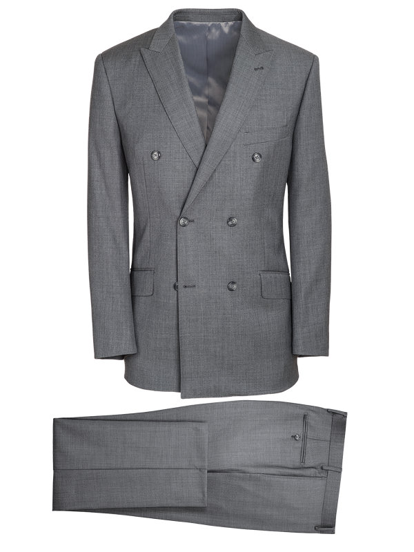 Tailored Fit Sharkskin Double Breasted Peak Lapel Suit