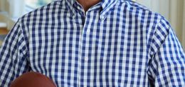 blue and white checkered men's dress shirt
