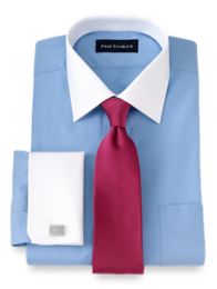 Pure Cotton Broadcloth Solid Color White Spread Collar French Cuff