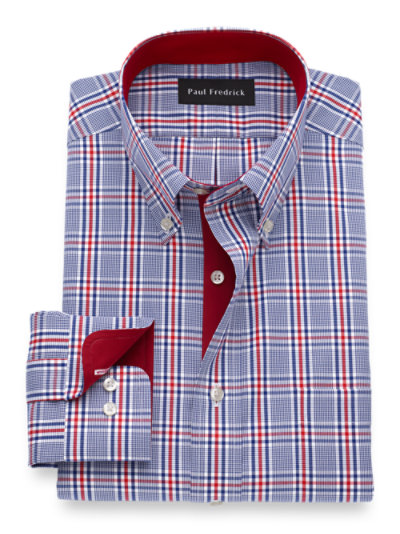 Paul Fredrick Mens Classic Fit Non-Iron Cotton Glen Plaid Dress Shirt