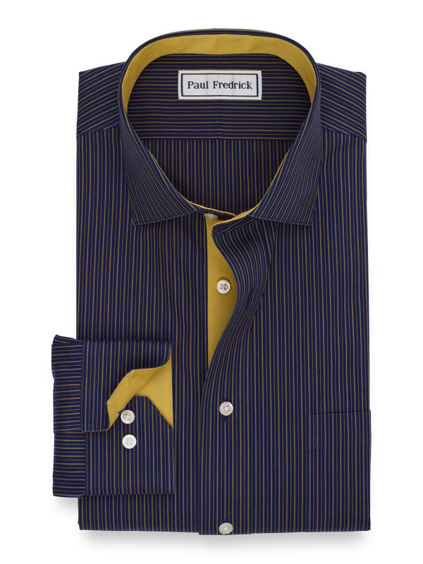 Paul Fredrick Mens Classic Fit Non-Iron Cotton Pinpoint Stripe Dress Shirt
