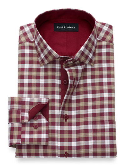 Paul Fredrick Mens Tailored Fit Non-Iron Cotton Gingham Dress Shirt