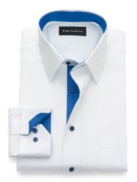 white dress shirt with blue buttons