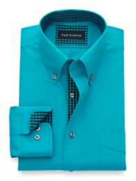 NonIron Cotton Solid Dress Shirt with Contrast Trim Paul Fredrick