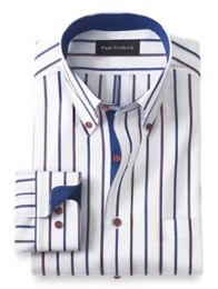 Tailored Fit NonIron Cotton Stripe Dress Shirt with Contrast Trim