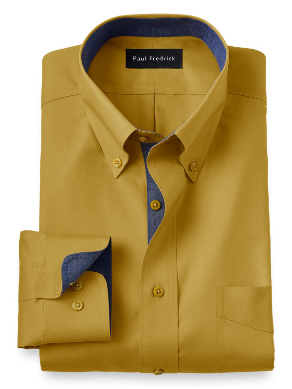 Paul Fredrick Mens Tailored Fit Non-Iron Cotton Solid Button Down Dress Shirt 