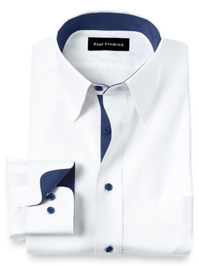 Paul Fredrick Mens Non-Iron 2-Ply Cotton Straight Collar Dress Shirt 
