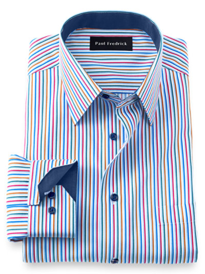 Paul Fredrick Mens Classic Fit Pure Cotton Fine Line Stripe Dress Shirt 