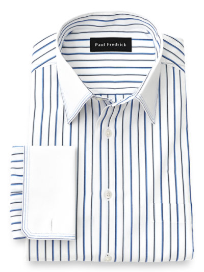 Paul Fredrick Mens Non-Iron Cotton Solid Pinpoint Button Cuff Dress Shirt 