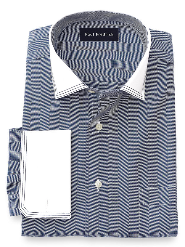 Paul Fredrick Men's Classic Fit Non-Iron Cotton Herringbone Solid Dress Shirt 