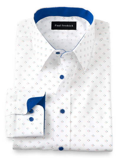 Paul Fredrick Mens Tailored Fit Non-Iron Cotton Solid Point Collar Dress Shirt 