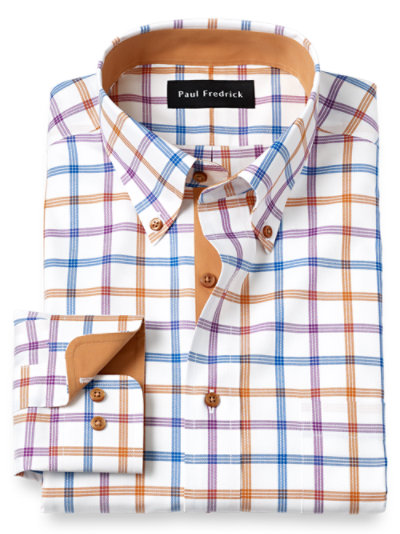 Paul Fredrick Mens Classic Fit Pure Cotton Tattersall Dress Shirt 