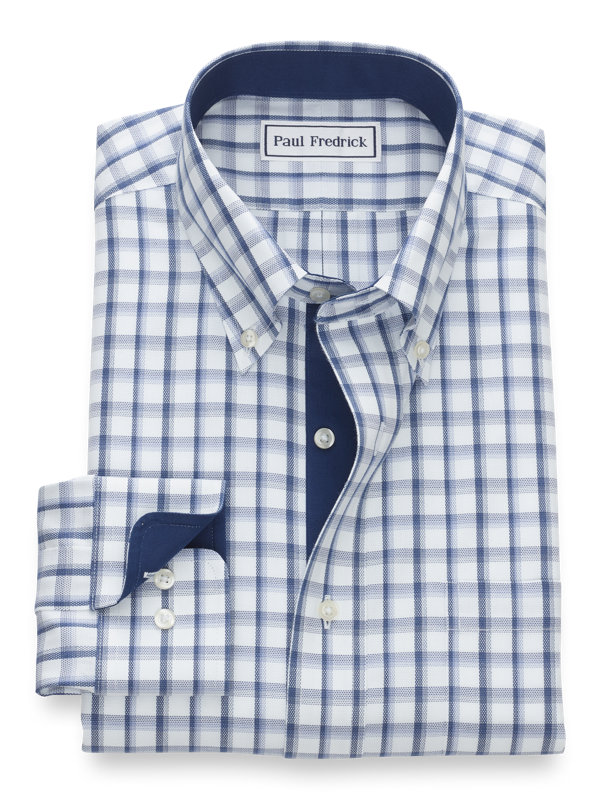 Paul Fredrick Mens Classic Fit Non-Iron Cotton Tattersall Dress Shirt