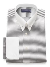 Pure Cotton Horizontal Stripe French Cuff Dress Shirt Paul Fredrick