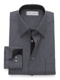 NonIron Cotton Pinpoint Stripe Dress Shirt with Contrast Trim Paul Fredrick