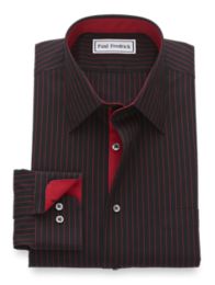 NonIron Cotton Pinpoint Fine Line Stripe Dress Shirt with Contrast Trim Paul Fredrick