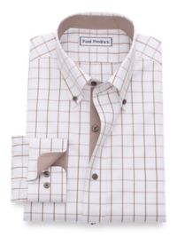 Non-Iron Cotton Pinpoint Windowpane Dress Shirt with Contrast Trim