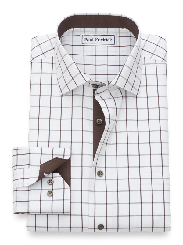 Paul Fredrick Mens Classic Fit Non-Iron Cotton Windowpane Dress Shirt