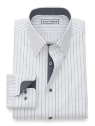 NonIron Cotton Pinpoint Fine Line Stripe Dress Shirt with Contrast