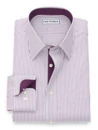 Tailored Fit Non-Iron Cotton Bengal Stripe Dress Shirt with Contrast ...