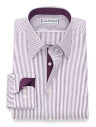 Tailored Fit NonIron Cotton Bengal Stripe Dress Shirt with Contrast