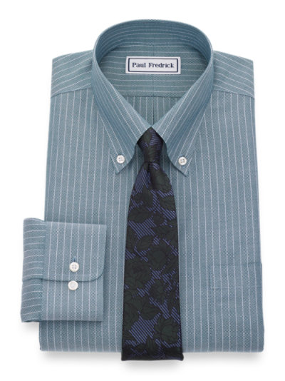 Paul Fredrick Mens Classic Fit Non-Iron Cotton Pinpoint Stripe Dress Shirt