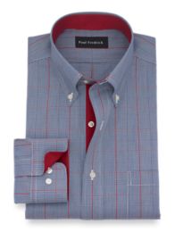 Tailored Fit Non-Iron Cotton Glen Plaid Dress Shirt with Contrast Trim ...