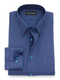 NonIron Cotton Alternating Stripe Dress Shirt with Contrast Trim