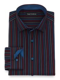 Tailored Fit NonIron Cotton Stripe Dress Shirt with Contrast Trim