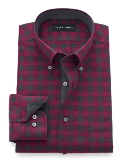 Paul Fredrick Mens Classic Fit Non-Iron Cotton Windowpane Dress Shirt